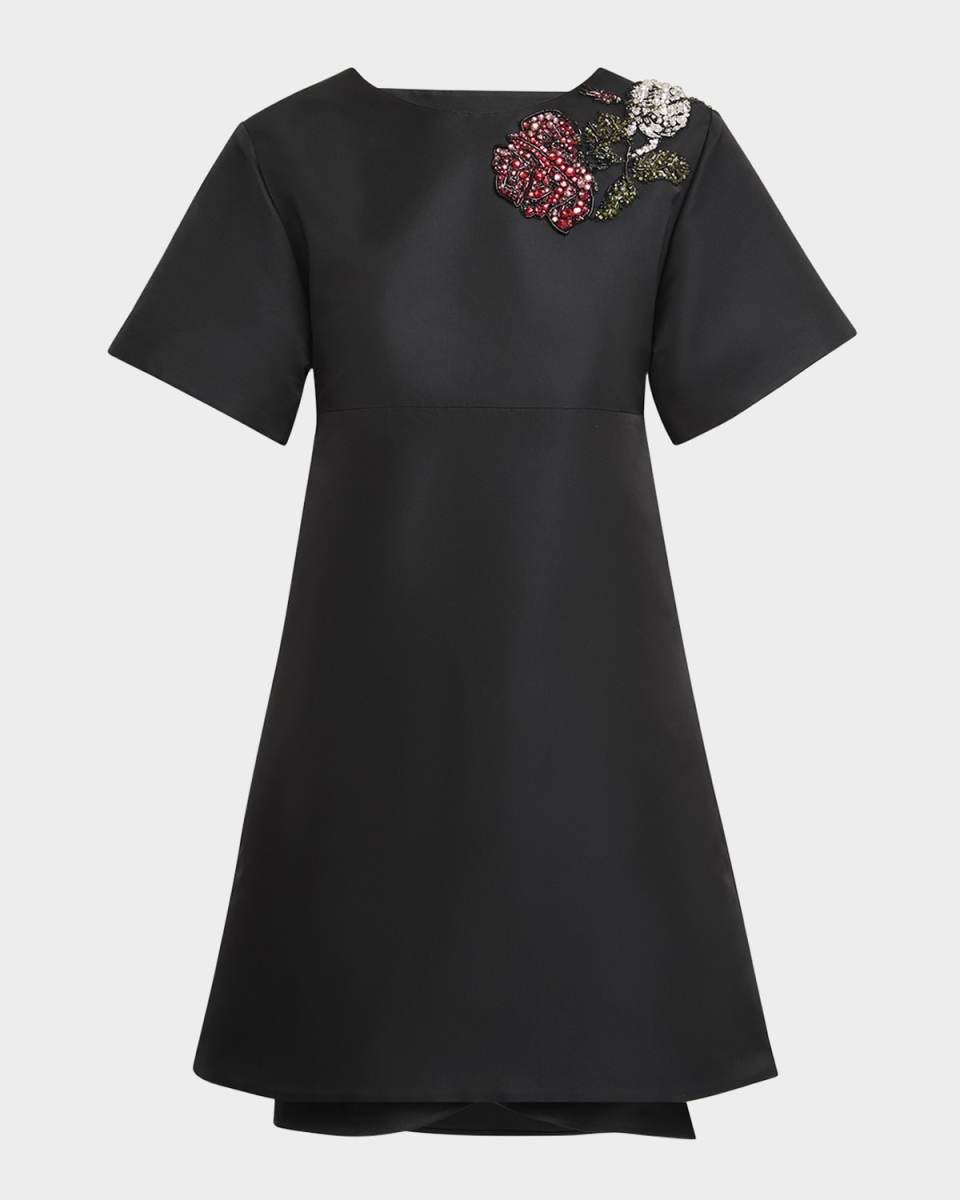 Crystal Rose Short-Sleeve Taffeta Mini Dress